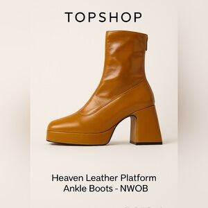 Topshop Heaven leather platform ankle boots in camel Block Heel Square Toe